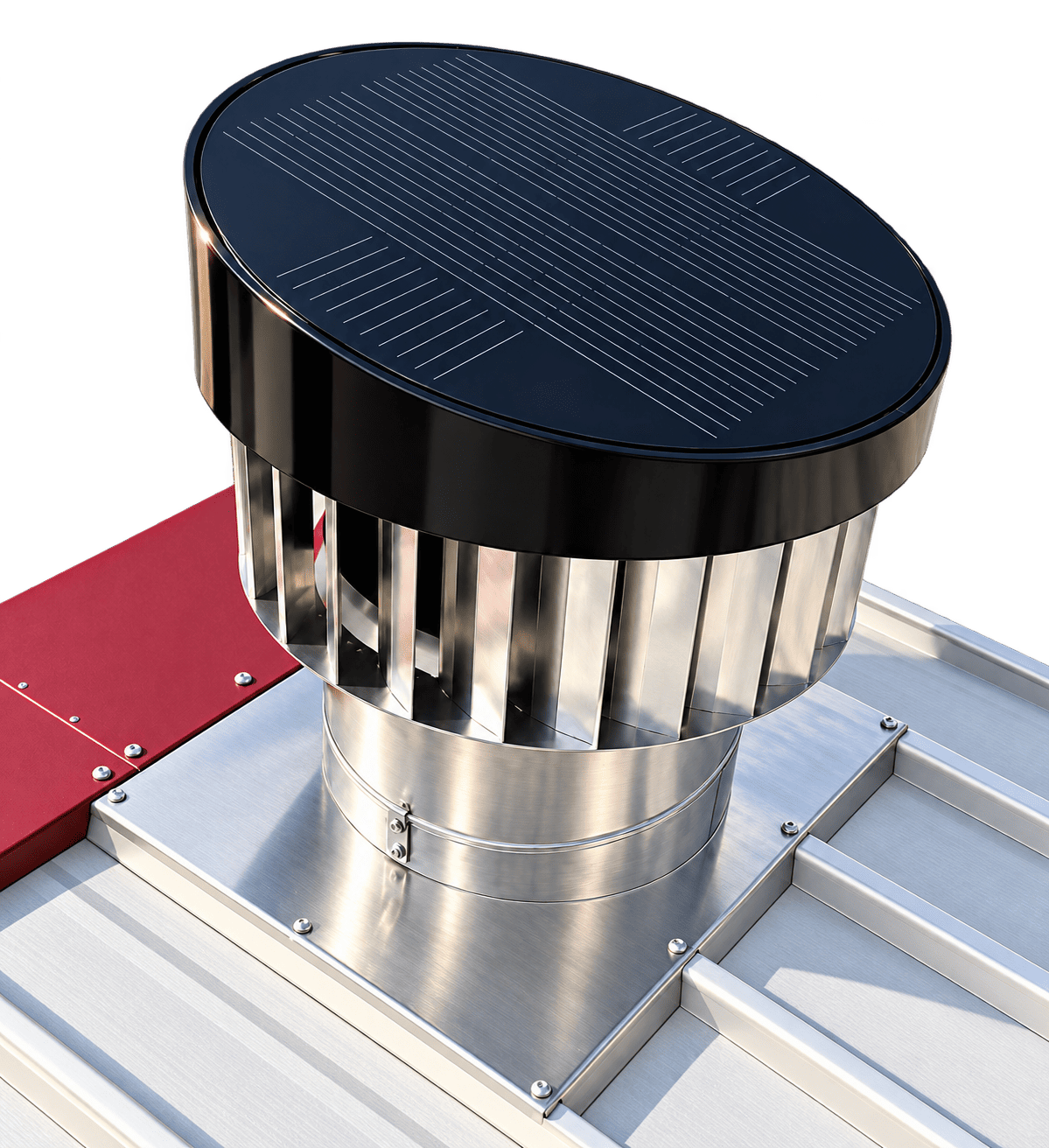 iSwirl 450 hybrid solar and wind ventilator with integrated solar panel and roof flashing
